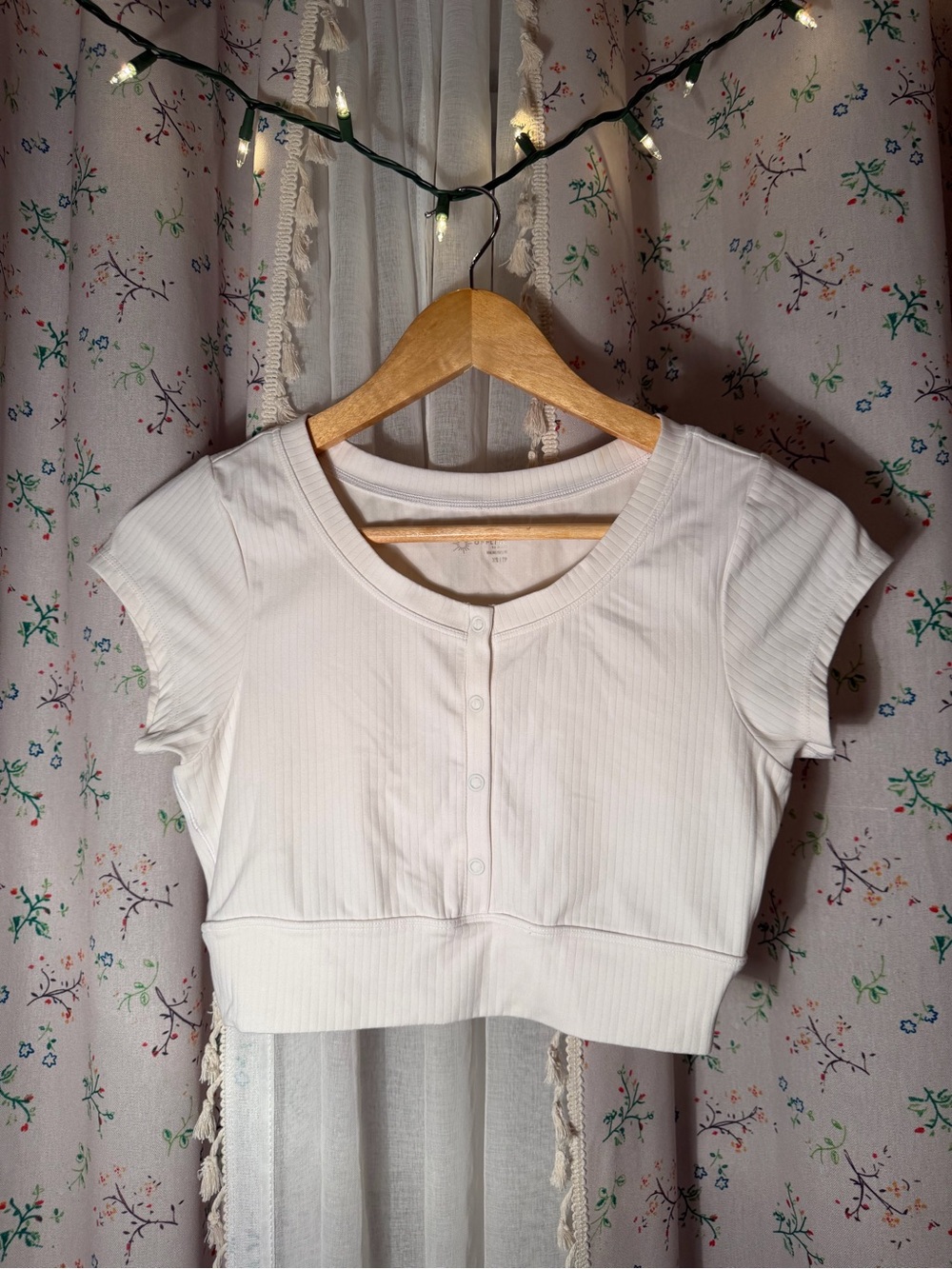 Ribbed Snap-Front White Crop Top